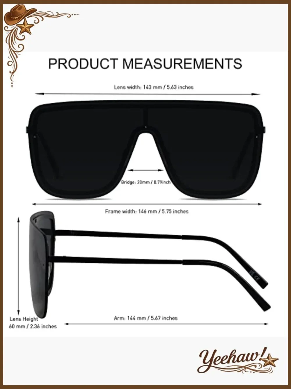 Oversized Square Shield Sunglasses UV400 Protection Metal Frame - Picture 5 of 6